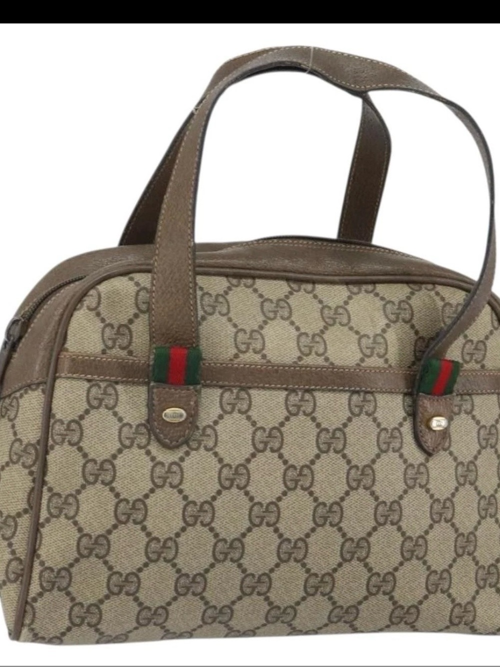 Gucci Beige and Brown GG Canvas Tote with Green-Red Webbing